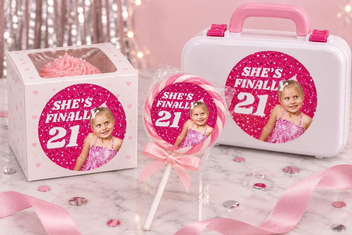 Custom Birthday Photo Stickers, Personalized Birthday Stickers, Photo Party Labels, Custom Age Stickers, Birthday Favor Stickers