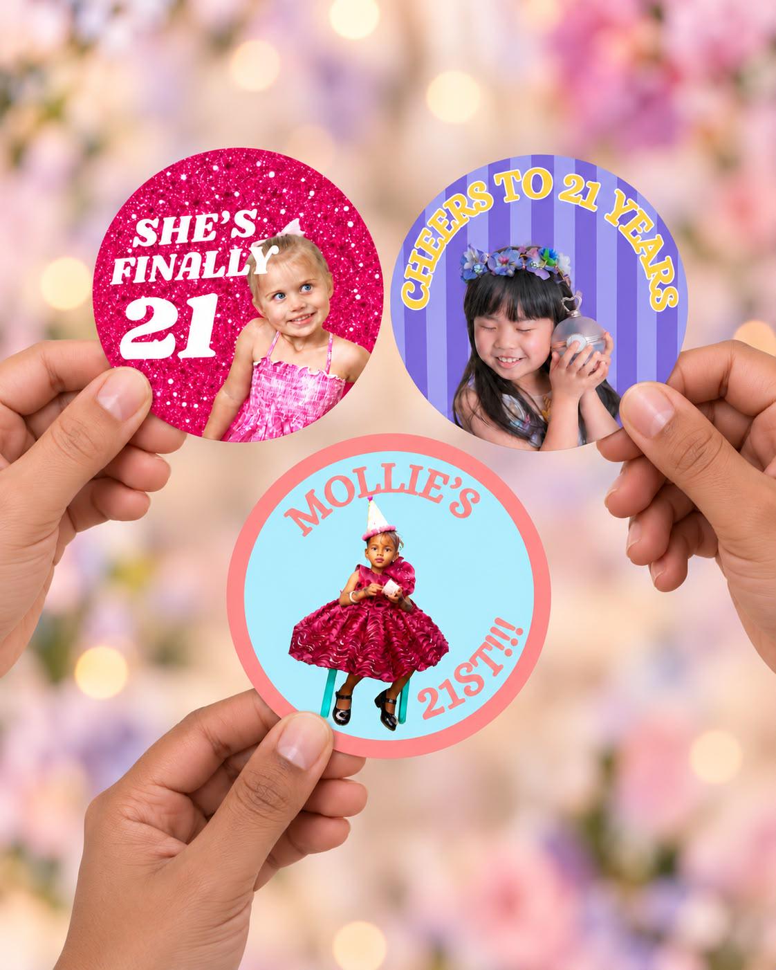 Custom Birthday Photo Stickers, Personalized Birthday Stickers, Photo Party Labels, Custom Age Stickers, Birthday Favor Stickers