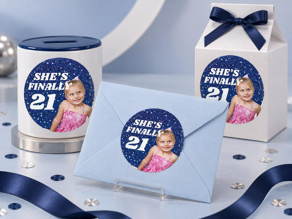 Custom Birthday Photo Stickers, Personalized Birthday Stickers, Photo Party Labels, Custom Age Stickers, Birthday Favor Stickers
