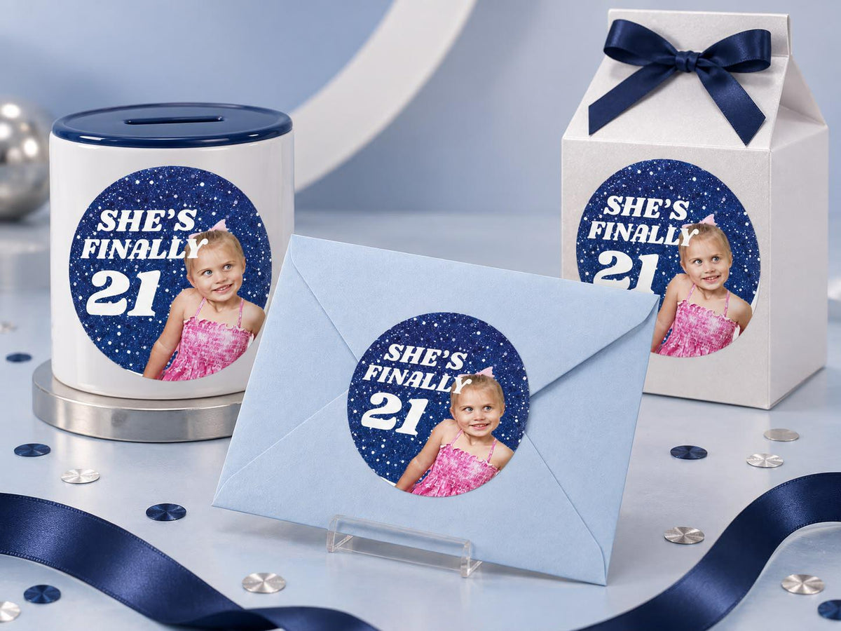 Custom Birthday Photo Stickers, Personalized Birthday Stickers, Photo Party Labels, Custom Age Stickers, Birthday Favor Stickers