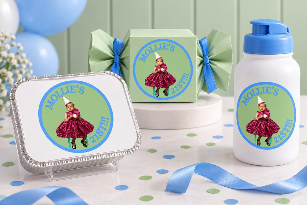 Custom Birthday Photo Stickers, Personalized Birthday Stickers, Photo Party Labels, Custom Age Stickers, Birthday Favor Stickers