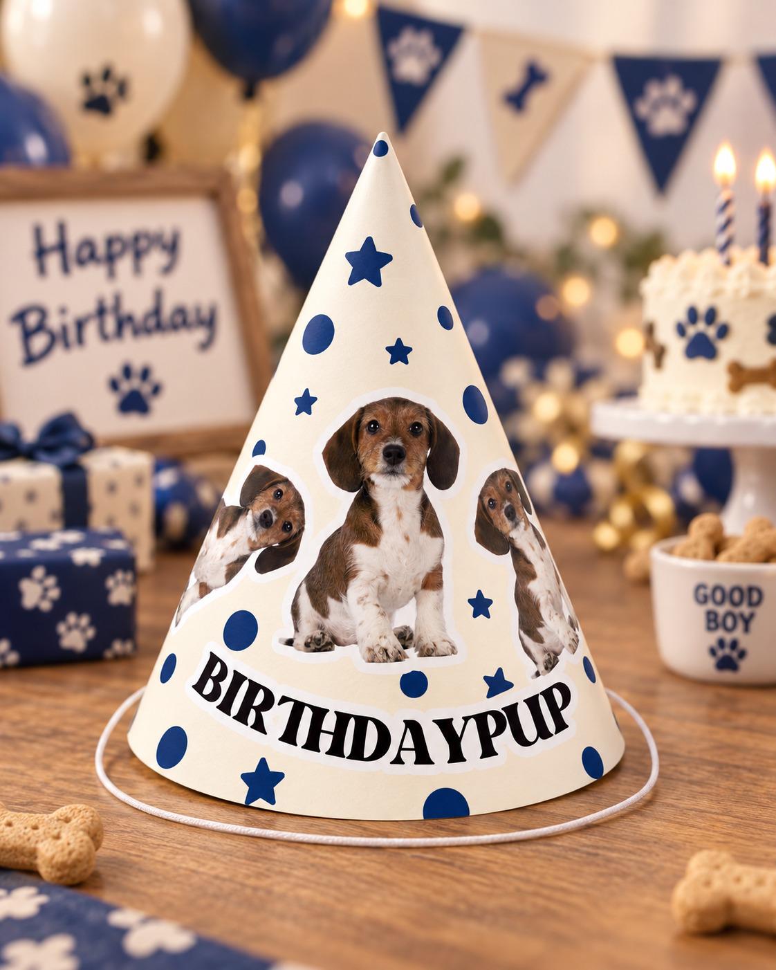 Custom Dog Birthday Party Hats, Personalized Barkday Hat with Pet Photo, Puppy Birthday Party Hat, Dog Theme Birthday Decor