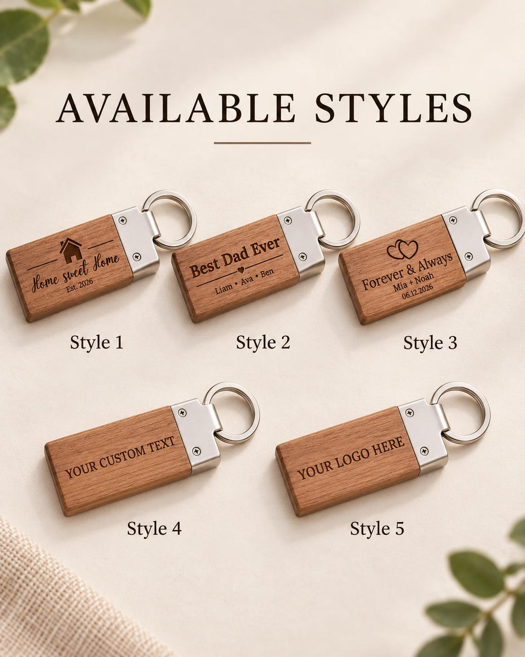 Personalized Wooden Keychain, Custom Laser Engraved Keychain, Wood Key Ring, Custom Logo Keychain, Dad Gift, Couple Gift, Housewarming Gift