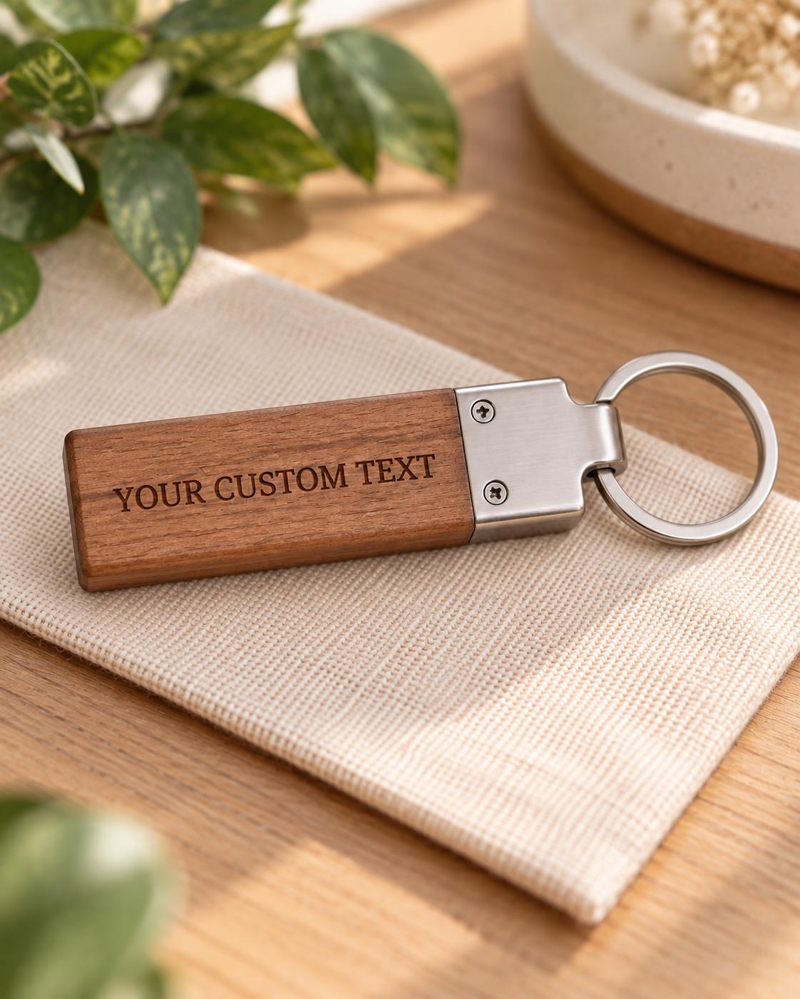 Personalized Wooden Keychain, Custom Laser Engraved Keychain, Wood Key Ring, Custom Logo Keychain, Dad Gift, Couple Gift, Housewarming Gift