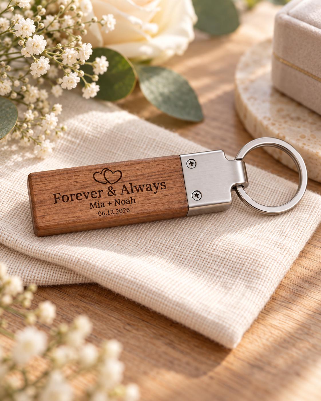 Personalized Wooden Keychain, Custom Laser Engraved Keychain, Wood Key Ring, Custom Logo Keychain, Dad Gift, Couple Gift, Housewarming Gift