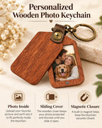 Personalized Wooden Photo Keychain, Laser Engraved Keychain, Custom Picture Keyring, Mom Dad Couple Pet Memorial Gift