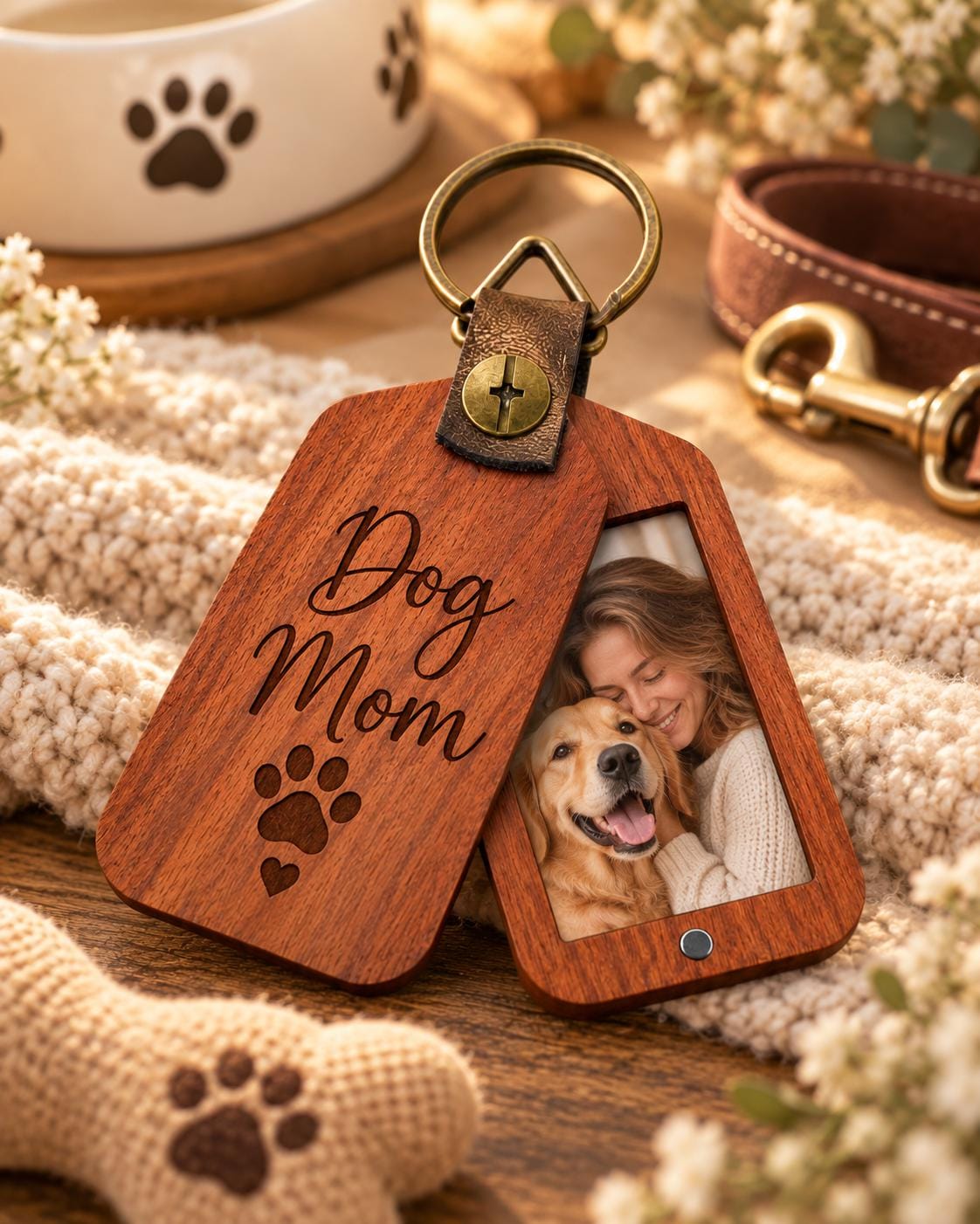 Personalized Wooden Photo Keychain, Laser Engraved Keychain, Custom Picture Keyring, Mom Dad Couple Pet Memorial Gift