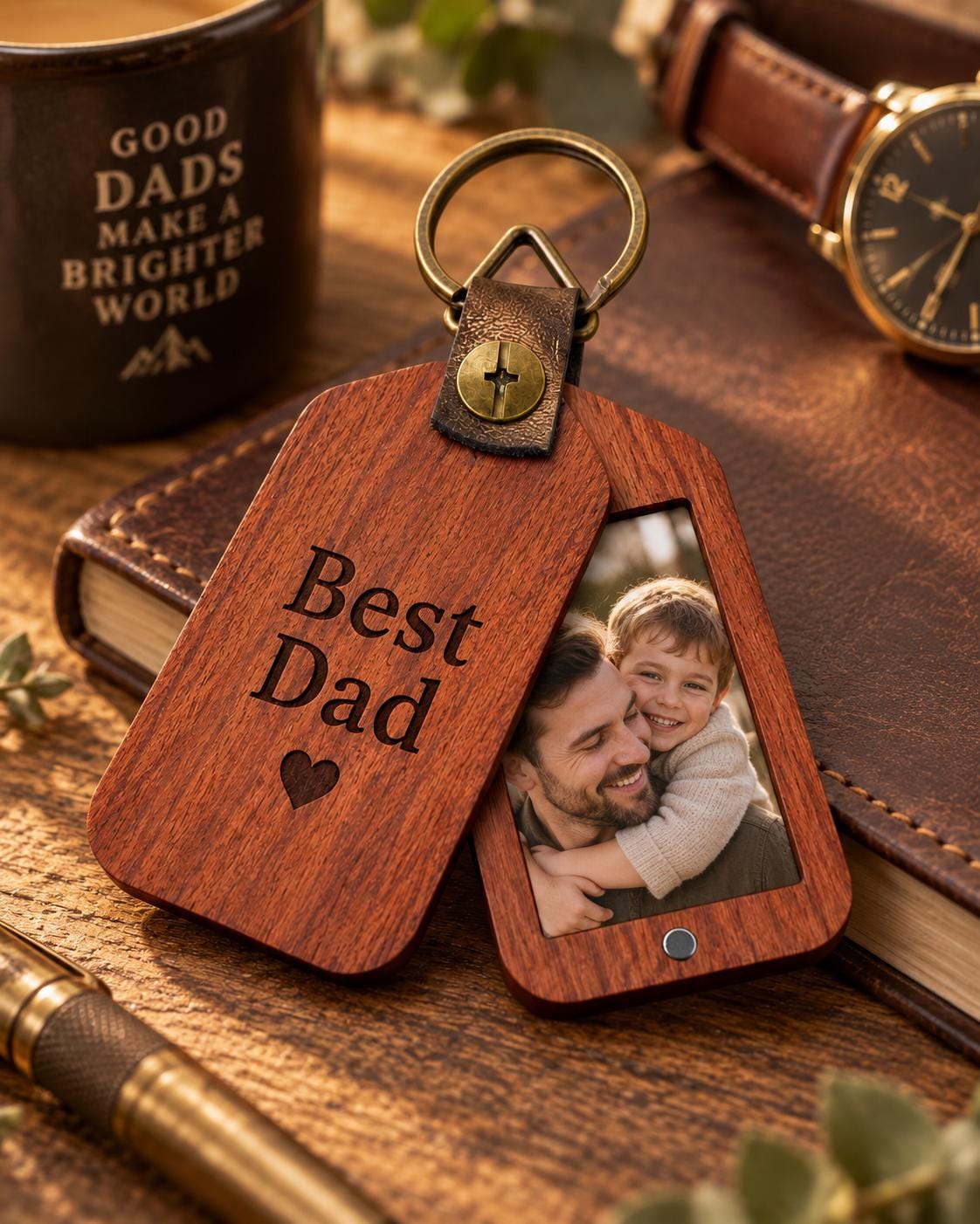 Personalized Wooden Photo Keychain, Laser Engraved Keychain, Custom Picture Keyring, Mom Dad Couple Pet Memorial Gift
