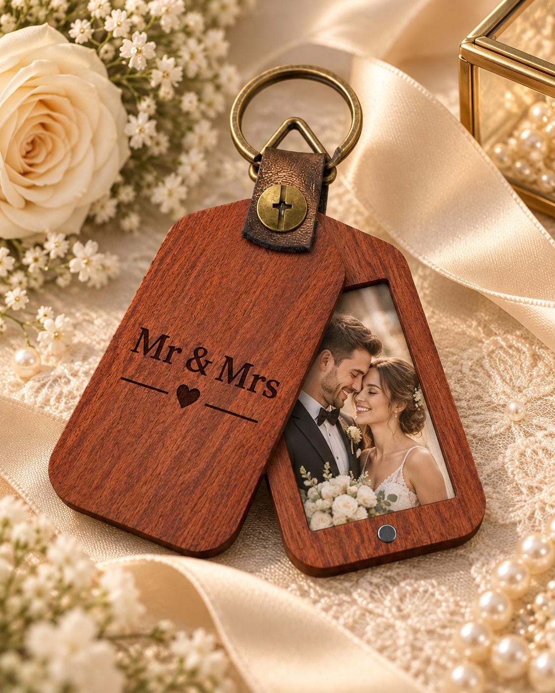 Personalized Wooden Photo Keychain, Laser Engraved Keychain, Custom Picture Keyring, Mom Dad Couple Pet Memorial Gift