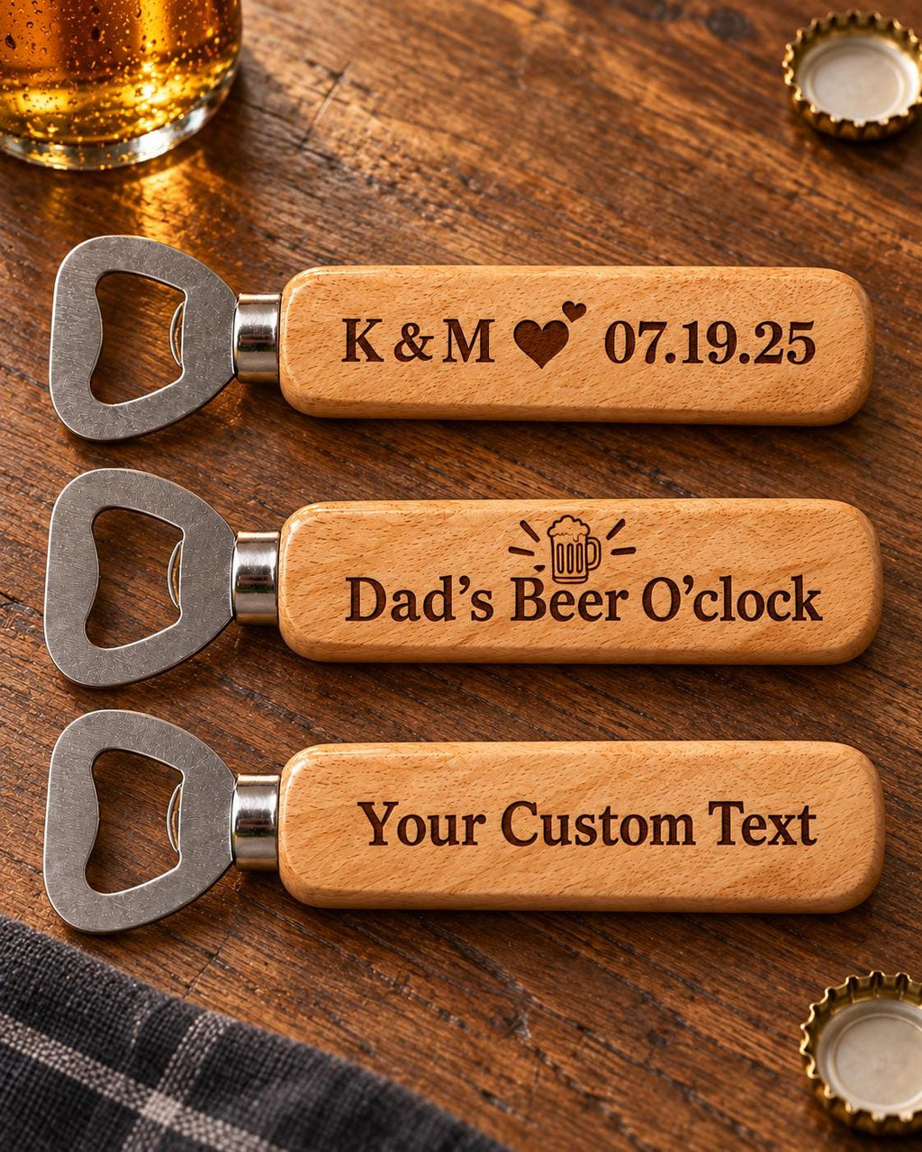 Personalized Wooden Bottle Opener, Custom Laser Engraved Beer Opener, Dad Gift, Groomsmen Gift, Custom Logo Bottle Opener
