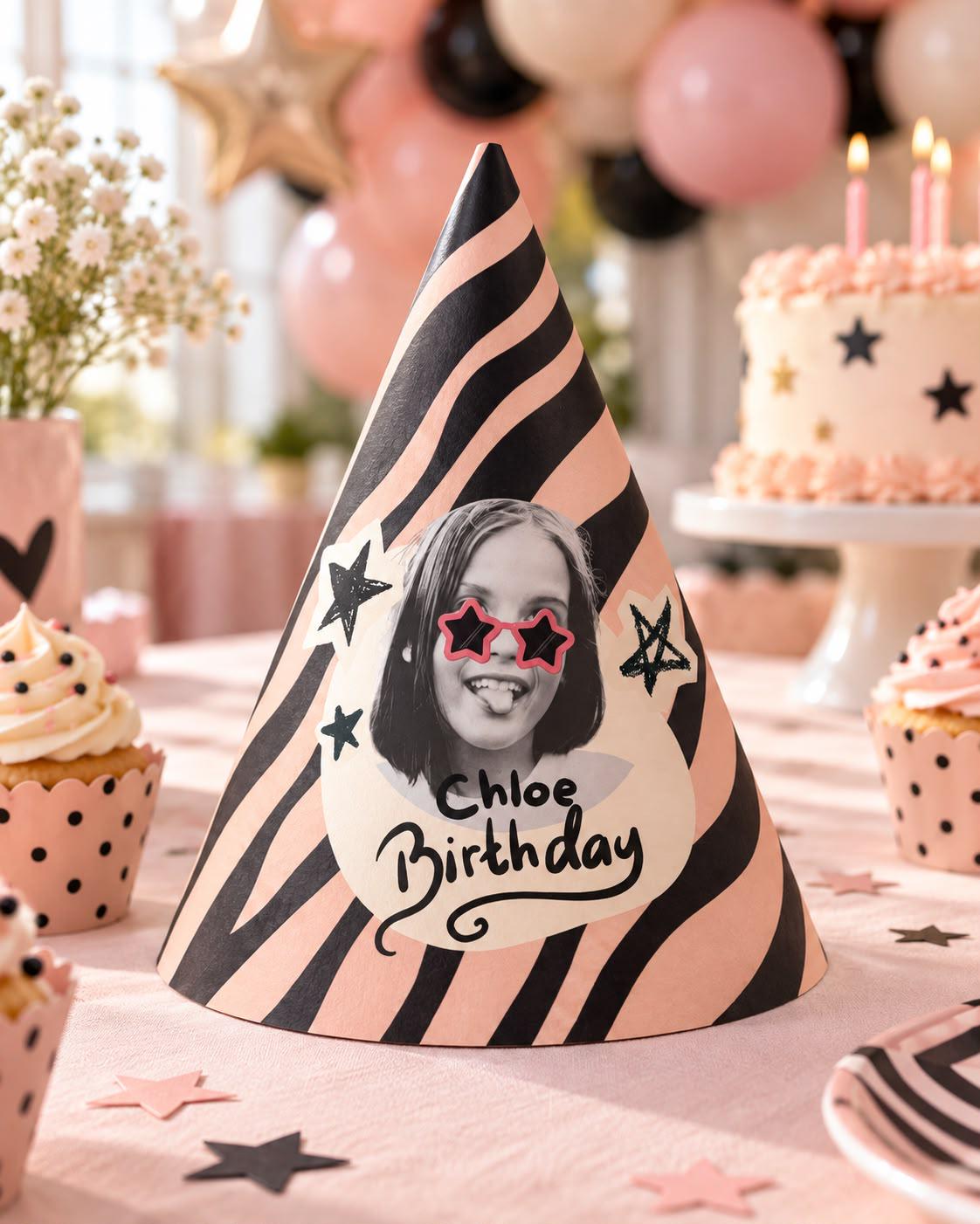Personalized Photo Birthday Party Hat, Custom Face Cone Hat, Kids Birthday Hat, Photo Party Hat, Custom Birthday Decor