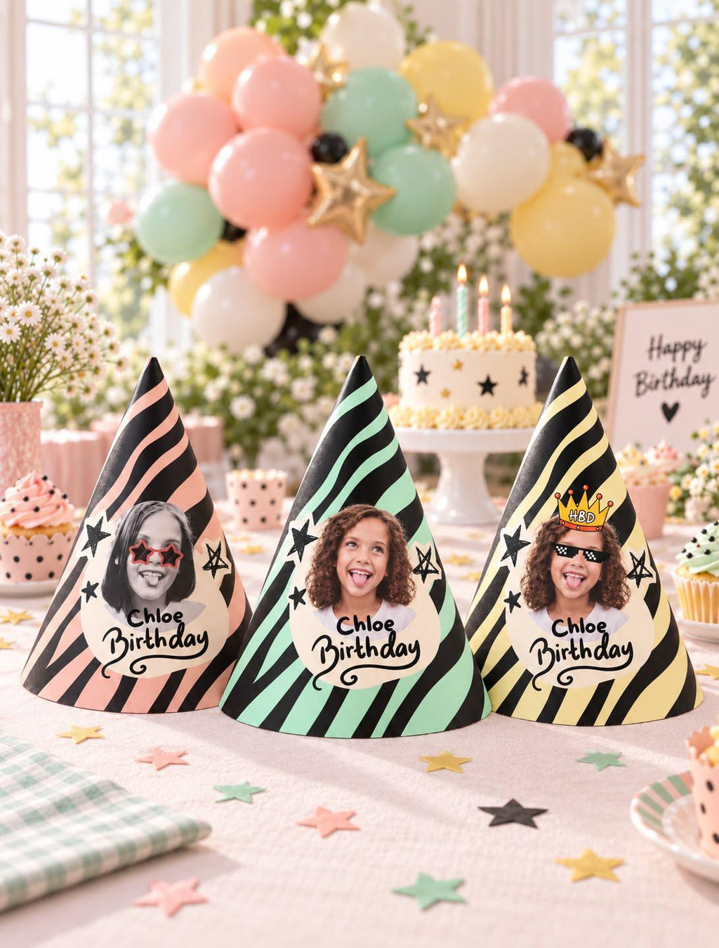 Personalized Photo Birthday Party Hat, Custom Face Cone Hat, Kids Birthday Hat, Photo Party Hat, Custom Birthday Decor