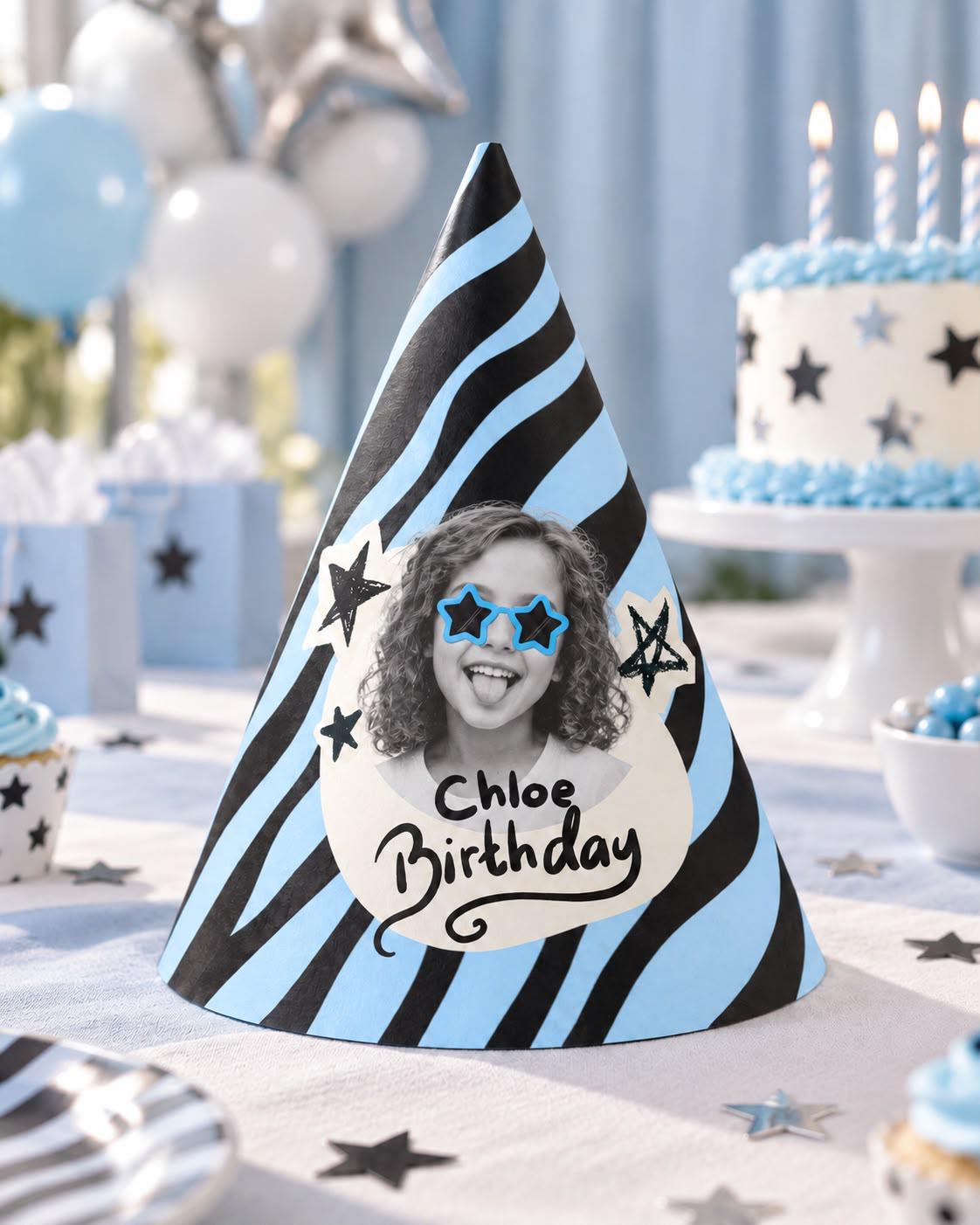 Personalized Photo Birthday Party Hat, Custom Face Cone Hat, Kids Birthday Hat, Photo Party Hat, Custom Birthday Decor