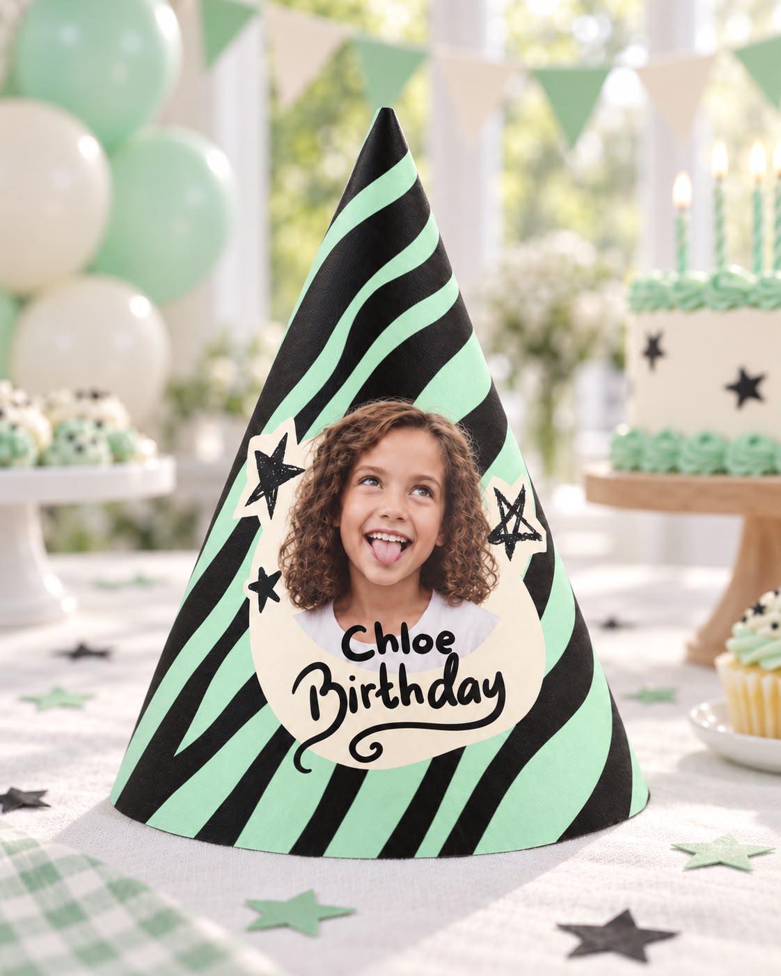 Personalized Photo Birthday Party Hat, Custom Face Cone Hat, Kids Birthday Hat, Photo Party Hat, Custom Birthday Decor