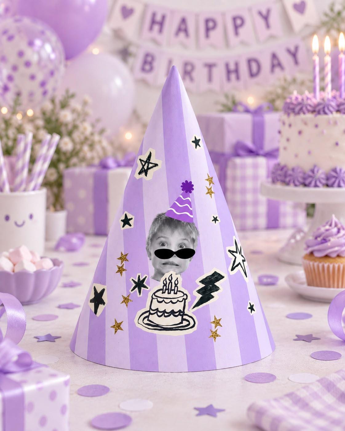 Personalized Photo Birthday Party Hat, Custom Face Cone Hat, Funny Birthday Hat, Custom Photo Party Favor, Birthday Party Decor