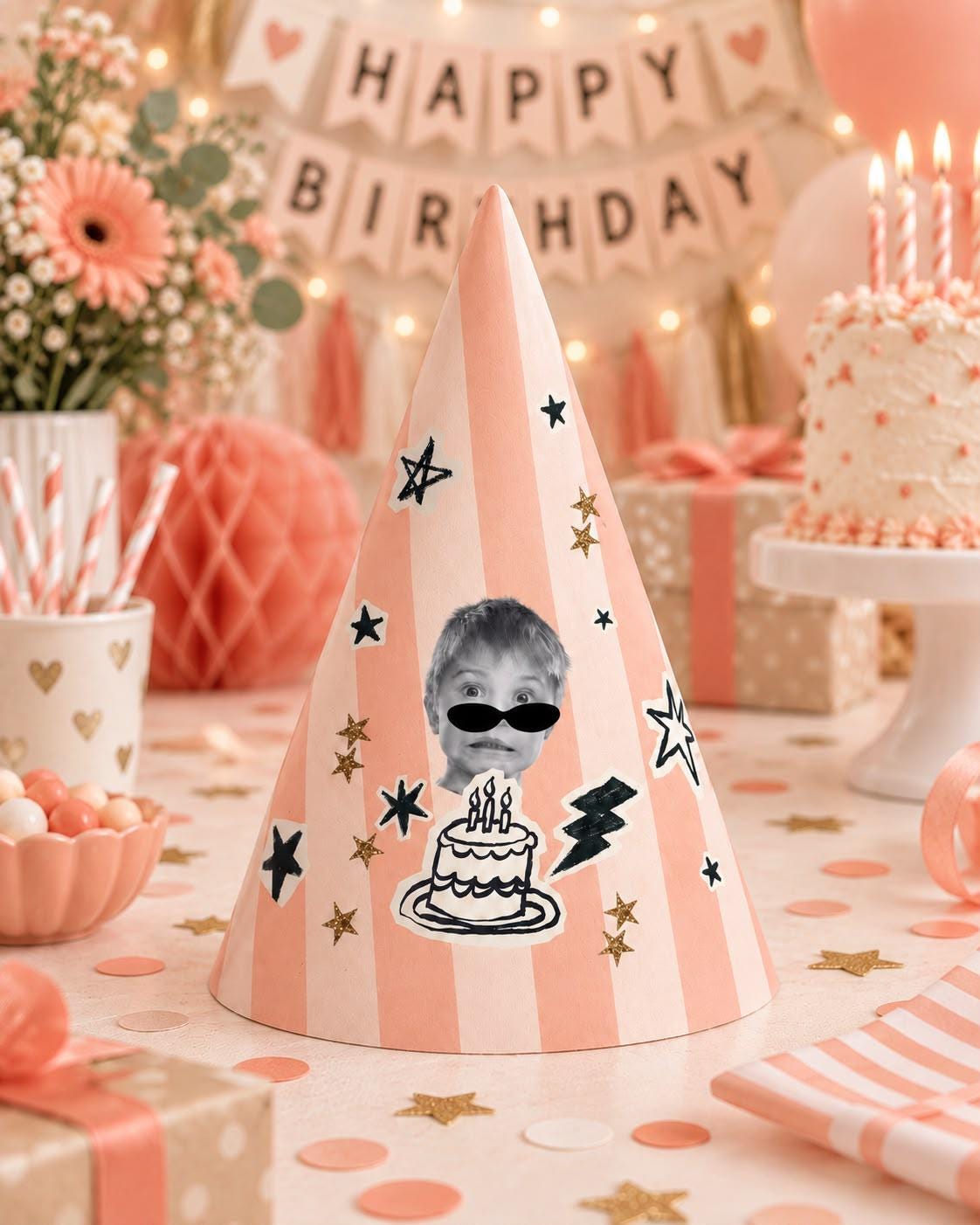 Personalized Photo Birthday Party Hat, Custom Face Cone Hat, Funny Birthday Hat, Custom Photo Party Favor, Birthday Party Decor