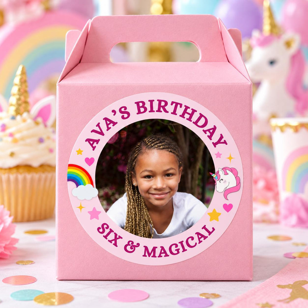 Personalized Birthday Stickers, Custom Photo Stickers with Name and Age, Birthday Cup Stickers, Kids Party Favor Labels