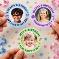 Personalized Birthday Stickers, Custom Photo Stickers with Name and Age, Birthday Cup Stickers, Kids Party Favor Labels