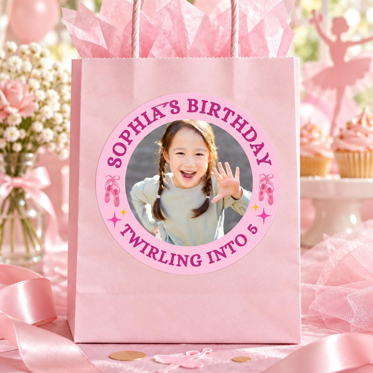 Personalized Birthday Stickers, Custom Photo Stickers with Name and Age, Birthday Cup Stickers, Kids Party Favor Labels