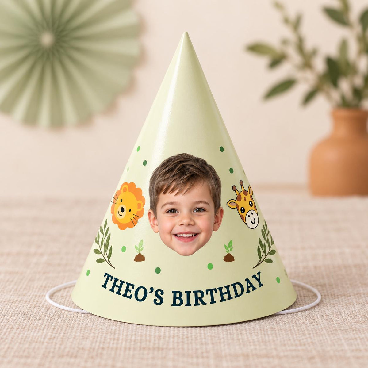 Personalized Photo Birthday Party Hats, Custom Face Hats for Kids, Themed Birthday Party Favors, Dinosaur, Unicorn & Mermaid