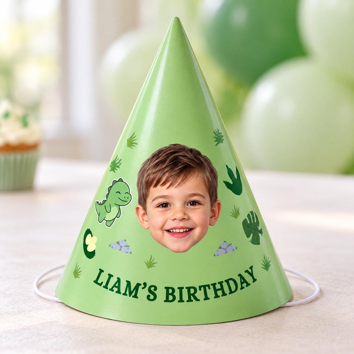 Personalized Photo Birthday Party Hats, Custom Face Hats for Kids, Themed Birthday Party Favors, Dinosaur, Unicorn & Mermaid