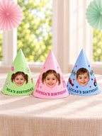 Personalized Photo Birthday Party Hats, Custom Face Hats for Kids, Themed Birthday Party Favors, Dinosaur, Unicorn & Mermaid