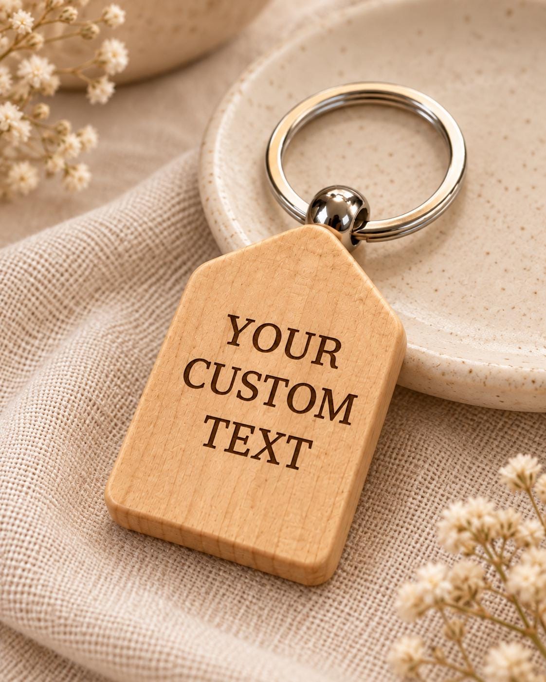 Personalized Wooden Keychain, Custom Laser Engraved Keychain, Wood House Keychain, Custom Logo Keychain, Personalized Gift, Bulk Keychains