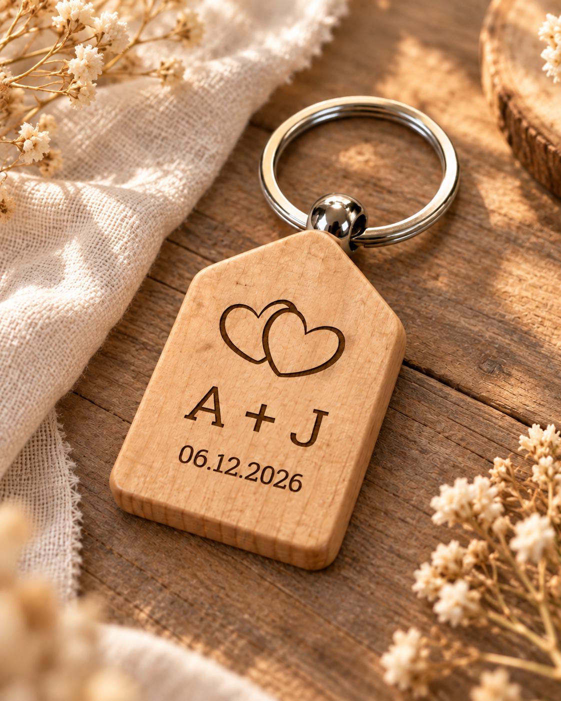 Personalized Wooden Keychain, Custom Laser Engraved Keychain, Wood House Keychain, Custom Logo Keychain, Personalized Gift, Bulk Keychains