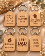 Personalized Wooden Keychain, Custom Laser Engraved Keychain, Wood House Keychain, Custom Logo Keychain, Personalized Gift, Bulk Keychains