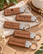 Personalized Wooden Keychain, Custom Laser Engraved Keychain, Wood Key Ring, Custom Logo Keychain, Dad Gift, Couple Gift, Housewarming Gift