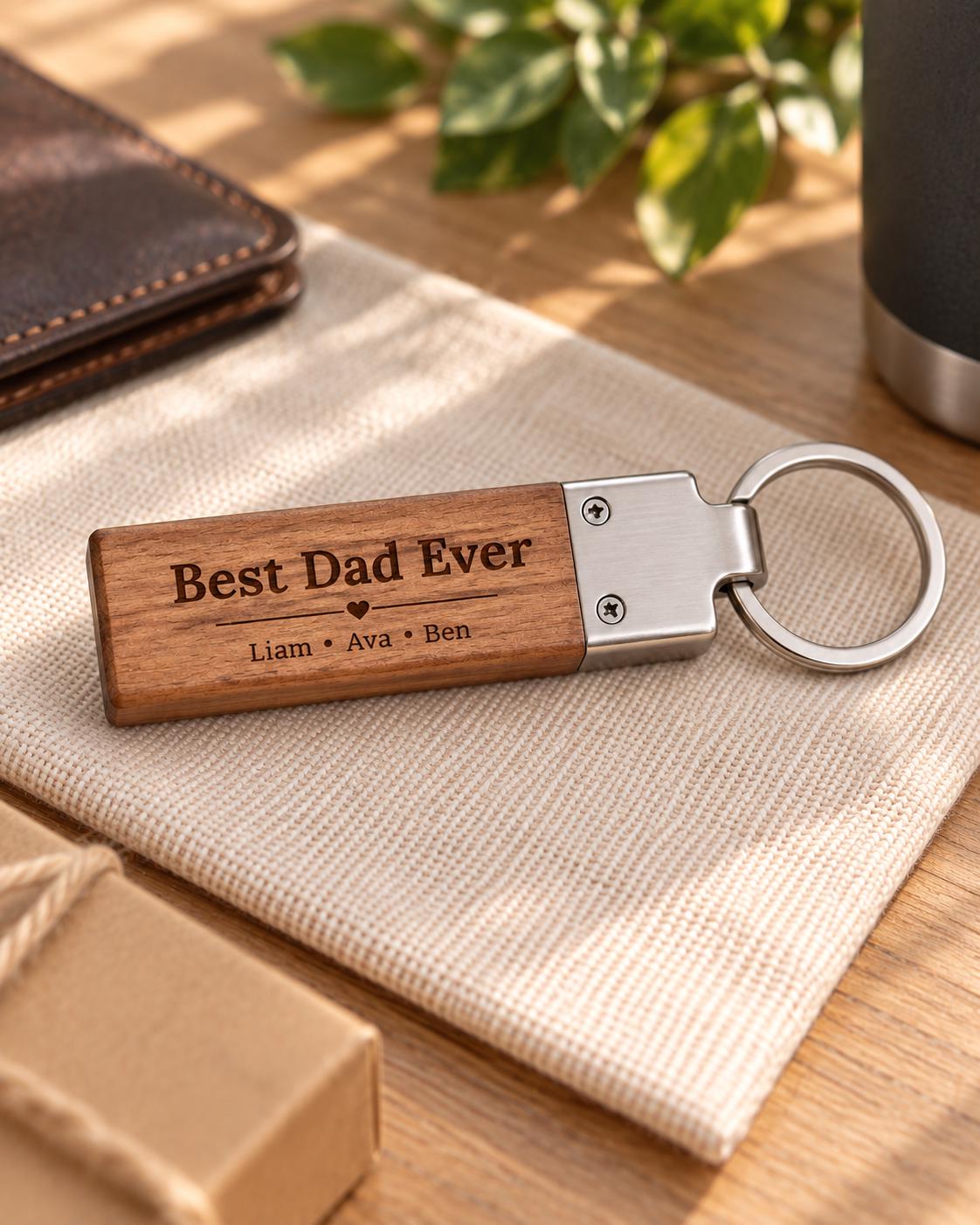 Personalized Wooden Keychain, Custom Laser Engraved Keychain, Wood Key Ring, Custom Logo Keychain, Dad Gift, Couple Gift, Housewarming Gift