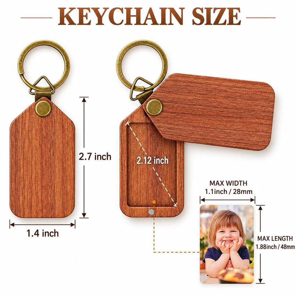 Personalized Wooden Photo Keychain, Laser Engraved Keychain, Custom Picture Keyring, Mom Dad Couple Pet Memorial Gift