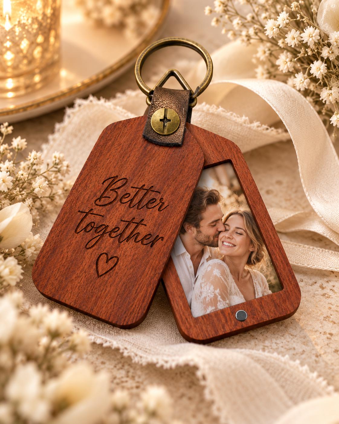 Personalized Wooden Photo Keychain, Laser Engraved Keychain, Custom Picture Keyring, Mom Dad Couple Pet Memorial Gift
