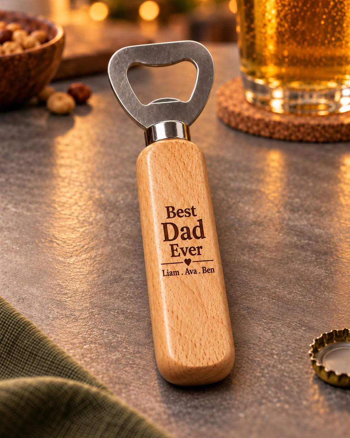 Personalized Wooden Bottle Opener, Custom Laser Engraved Beer Opener, Dad Gift, Groomsmen Gift, Custom Logo Bottle Opener