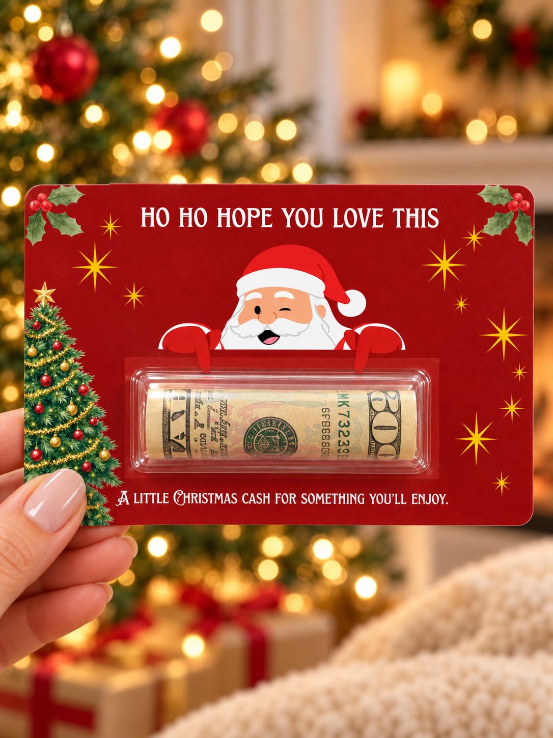 Christmas Money Holder Card, Funny Cash Gift with Clear Dome, Holiday Stocking Stuffer, Secret Santa Gift, 3x5 Cash Holder
