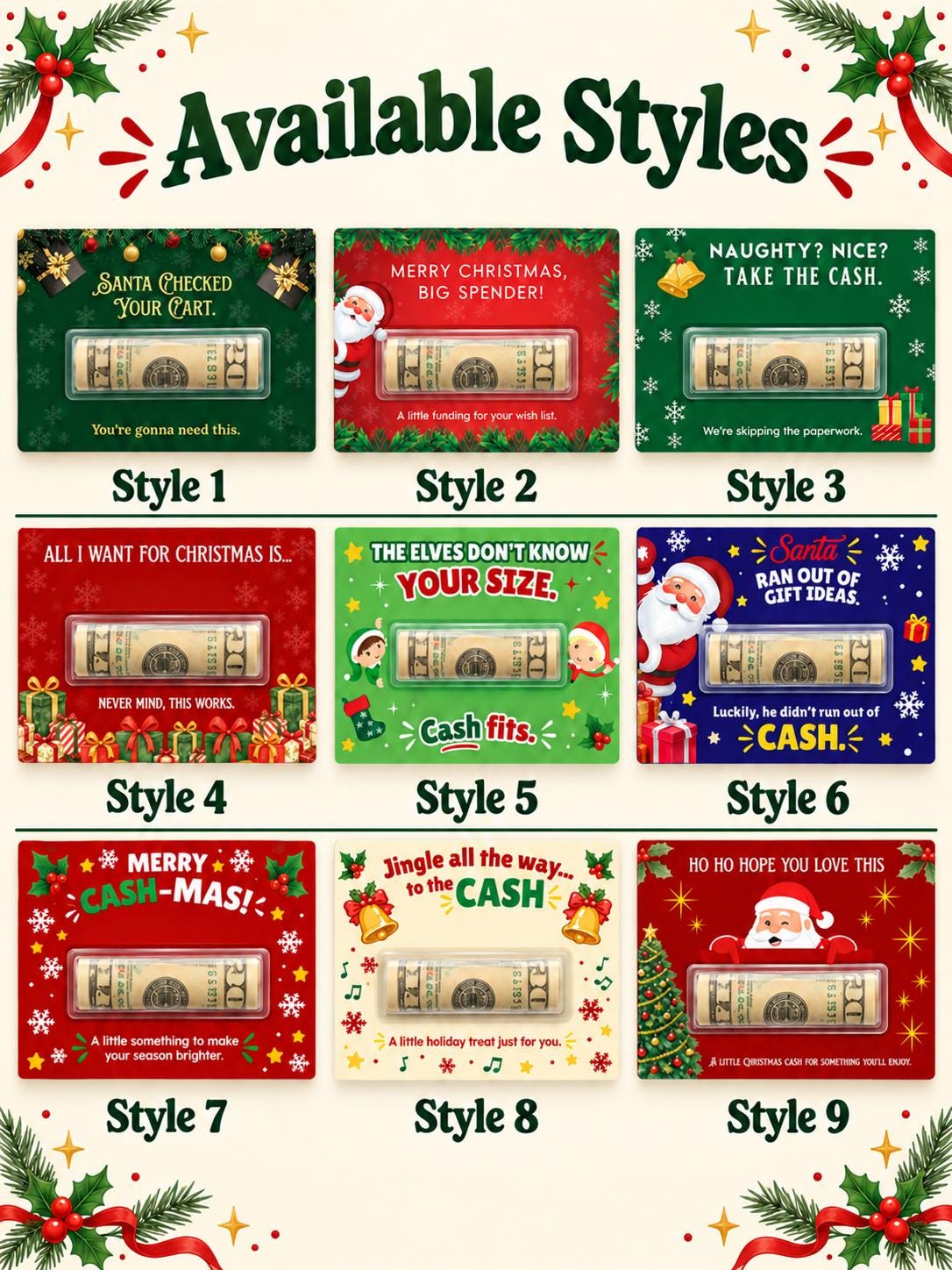 Christmas Money Holder Card, Funny Cash Gift with Clear Dome, Holiday Stocking Stuffer, Secret Santa Gift, 3x5 Cash Holder