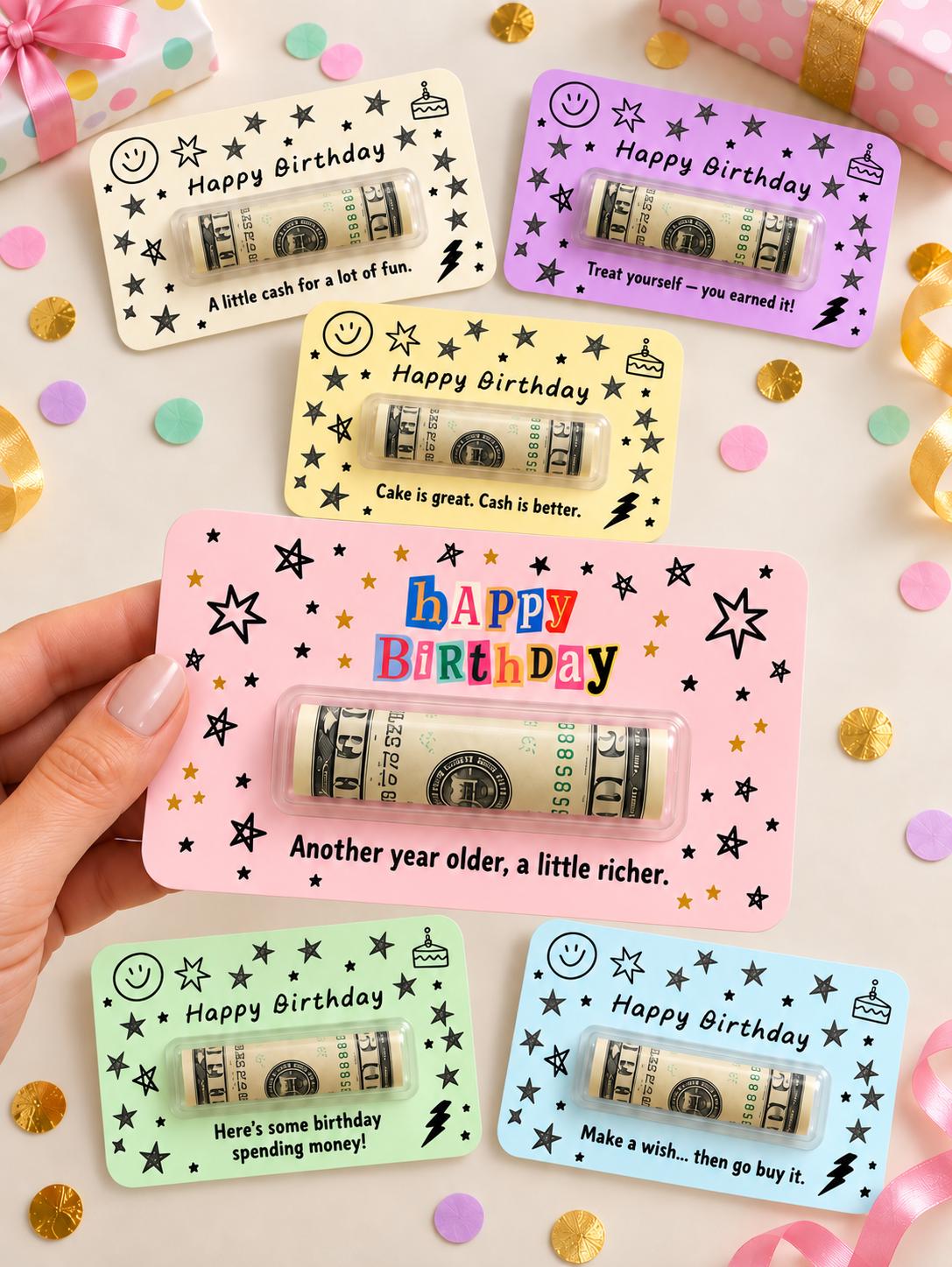 Birthday Money Holder Card with Clear Cash Dome, Funny Happy Birthday Card, Cash Gift for Teens and Adults, Choose Your Color and Phrase