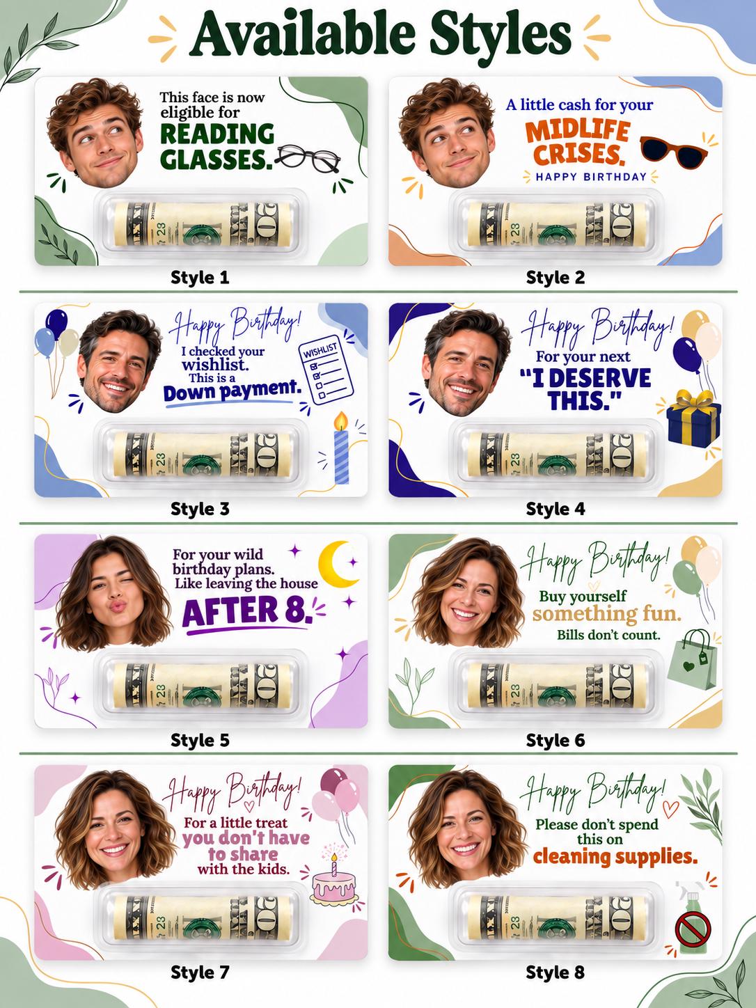 Personalized Birthday Money Holder with Photo, Funny Cash Gift Card for Adults, Custom Face Birthday Gift for Mom, Dad, Friends, Him or Her