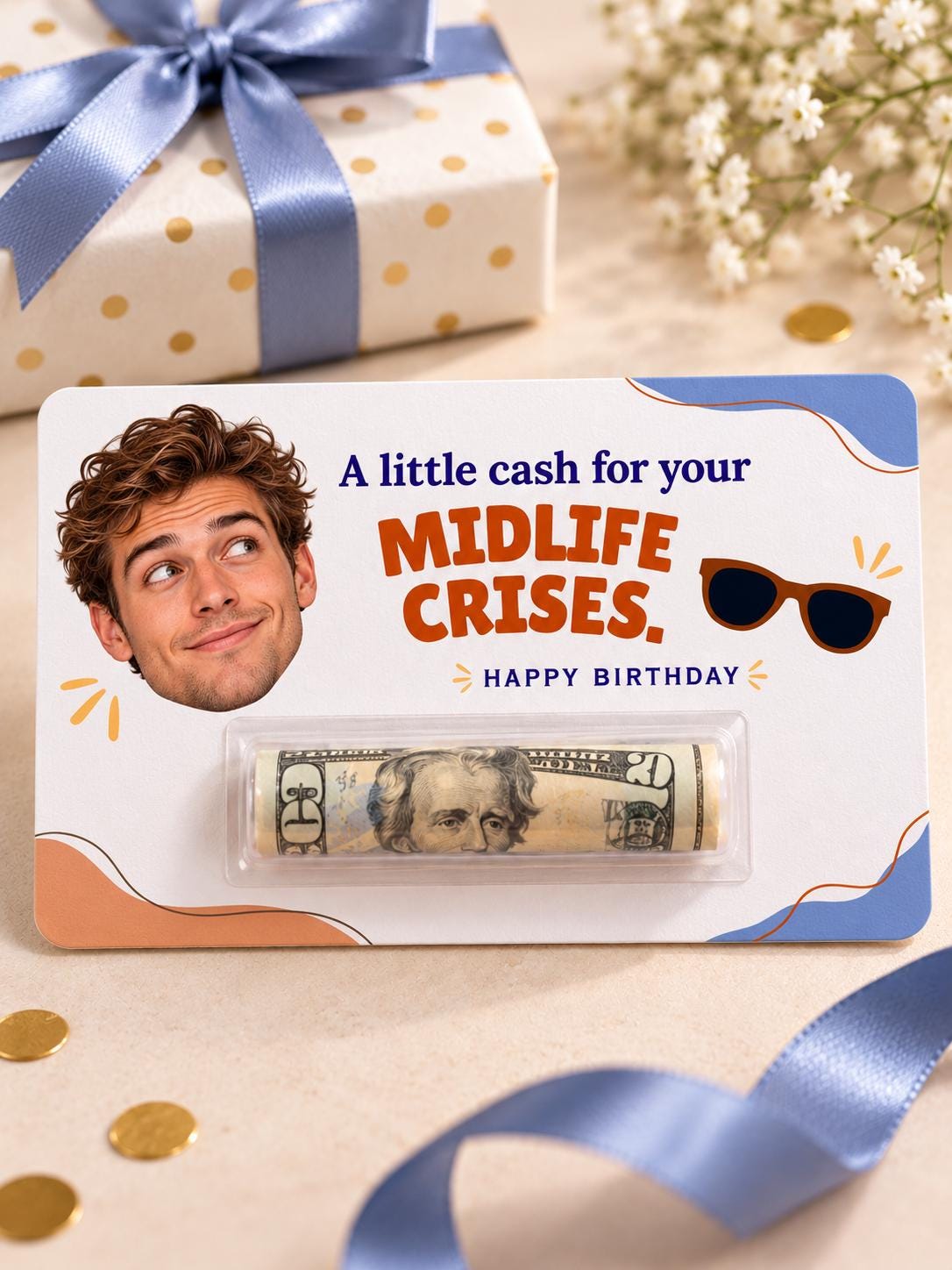 Personalized Birthday Money Holder with Photo, Funny Cash Gift Card for Adults, Custom Face Birthday Gift for Mom, Dad, Friends, Him or Her