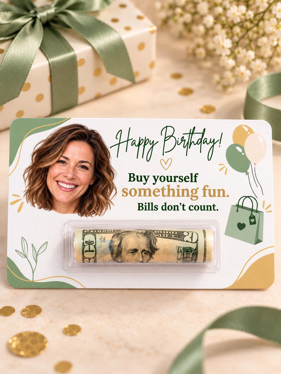 Personalized Birthday Money Holder with Photo, Funny Cash Gift Card for Adults, Custom Face Birthday Gift for Mom, Dad, Friends, Him or Her
