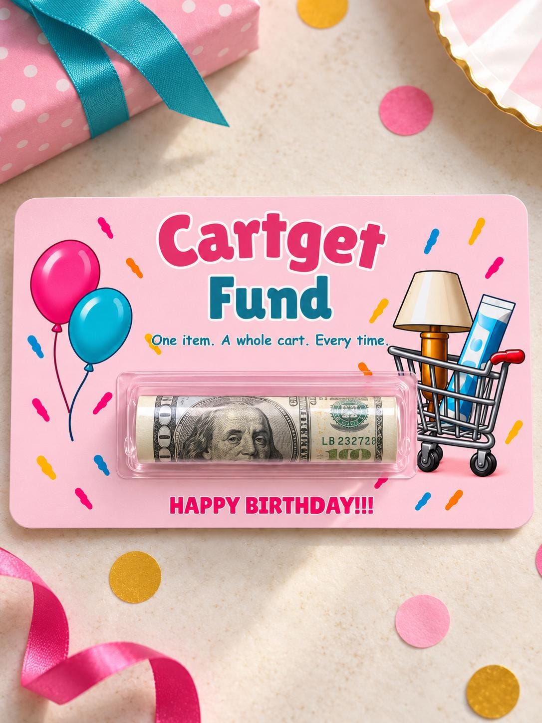 Funny Birthday Money Holder Card Set, Cash Gift Cards with Clear Plastic Domes, 11 Designs, 3x5 Inch, Coffee, Food & Shopping Birthday Gifts