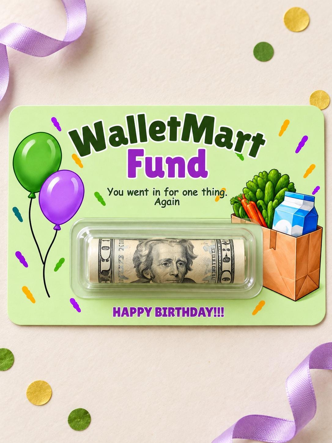 Funny Birthday Money Holder Card Set, Cash Gift Cards with Clear Plastic Domes, 11 Designs, 3x5 Inch, Coffee, Food & Shopping Birthday Gifts