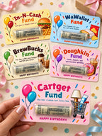Funny Birthday Money Holder Card Set, Cash Gift Cards with Clear Plastic Domes, 11 Designs, 3x5 Inch, Coffee, Food & Shopping Birthday Gifts
