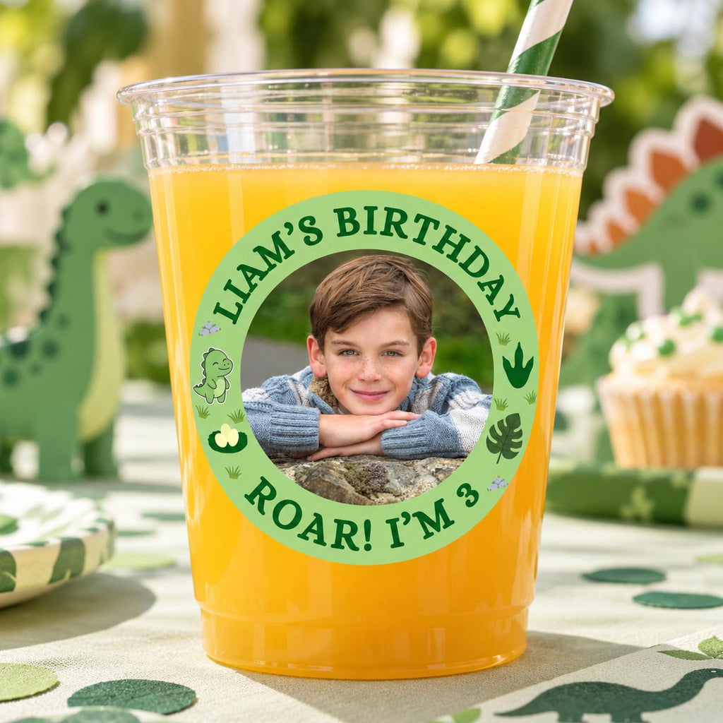 Personalized Birthday Stickers, Custom Photo Stickers with Name and Age, Birthday Cup Stickers, Kids Party Favor Labels