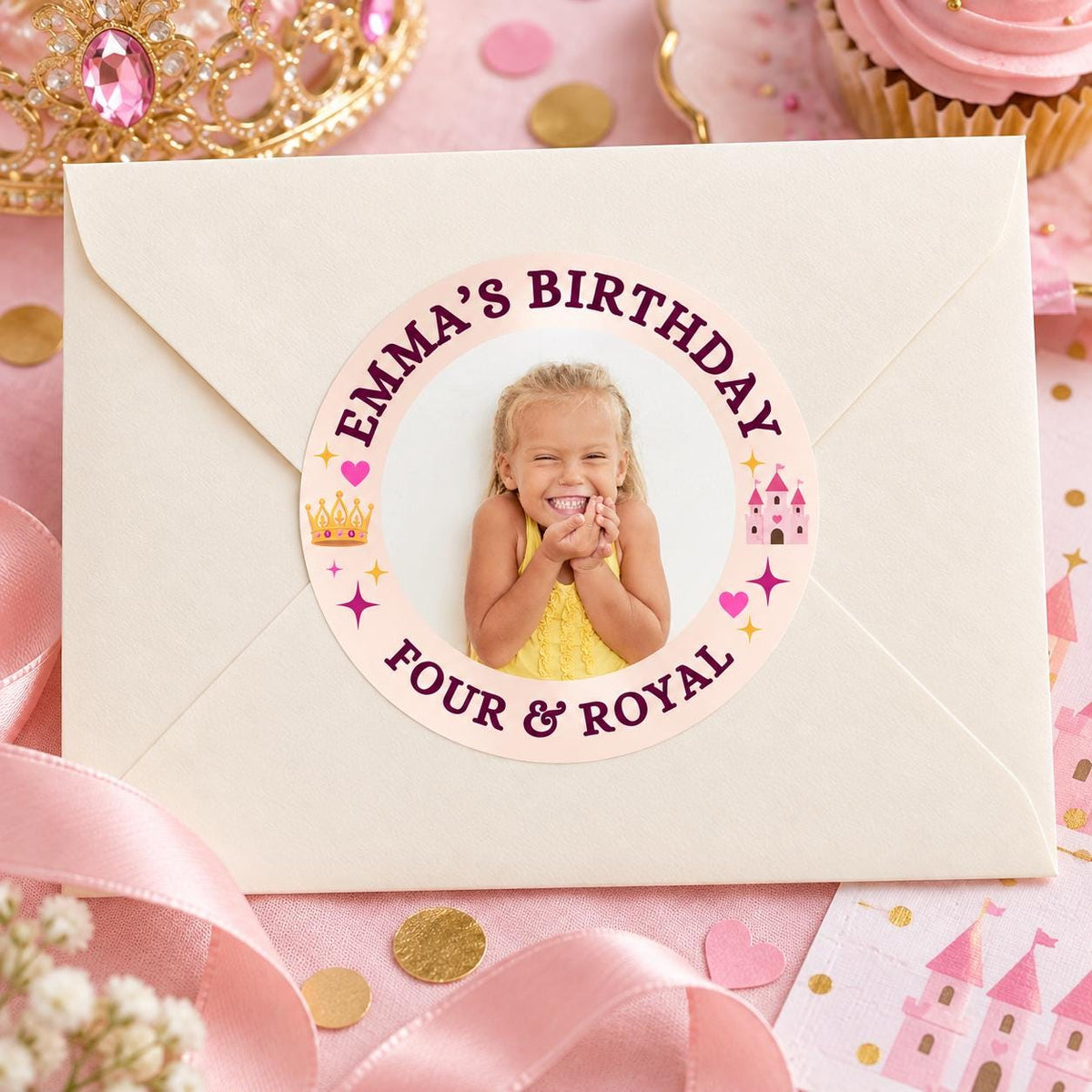 Personalized Birthday Stickers, Custom Photo Stickers with Name and Age, Birthday Cup Stickers, Kids Party Favor Labels