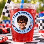 Personalized Birthday Stickers, Custom Photo Stickers with Name and Age, Birthday Cup Stickers, Kids Party Favor Labels