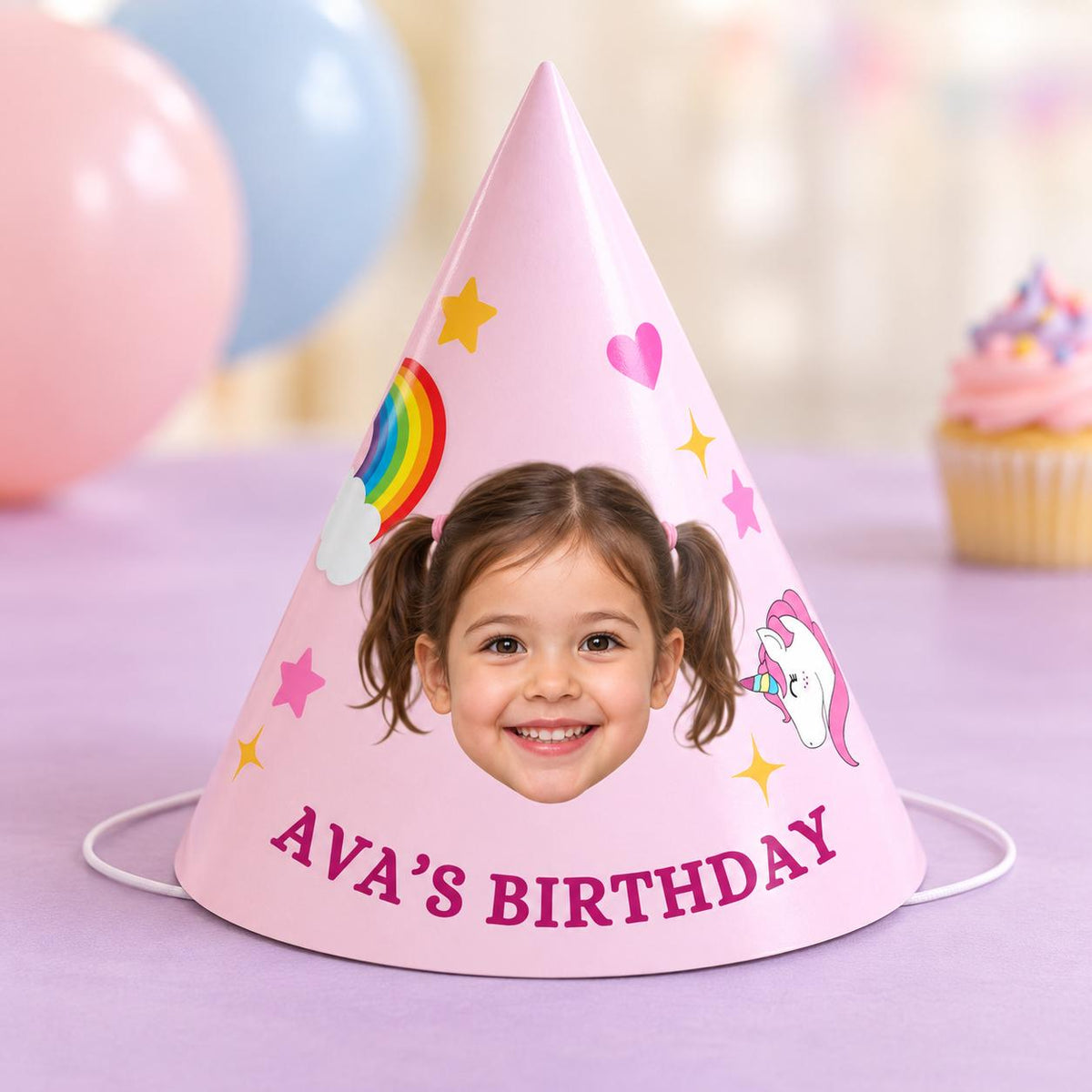 Personalized Photo Birthday Party Hats, Custom Face Hats for Kids, Themed Birthday Party Favors, Dinosaur, Unicorn & Mermaid