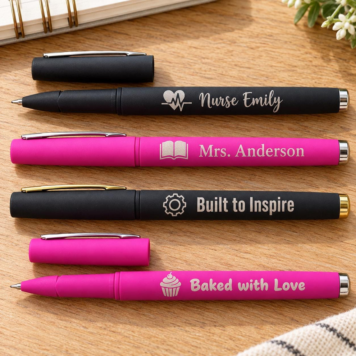 Personalized Laser Engraved Pens, Custom Logo or Name Pen, Matte Black Ink Pens, Business Promotional Gifts, Teacher & Coworker Gifts
