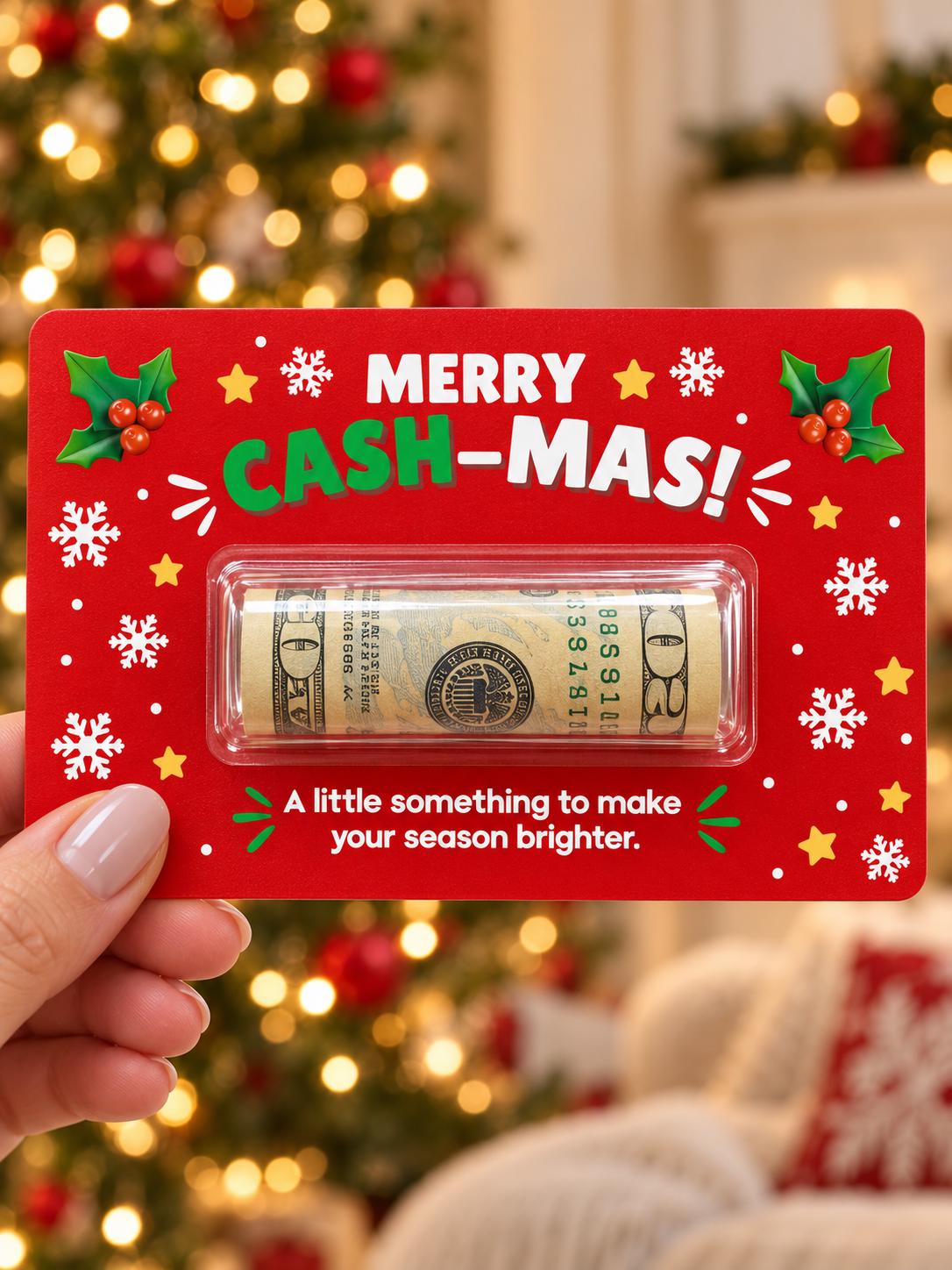 Christmas Money Holder Card, Funny Cash Gift with Clear Dome, Holiday Stocking Stuffer, Secret Santa Gift, 3x5 Cash Holder