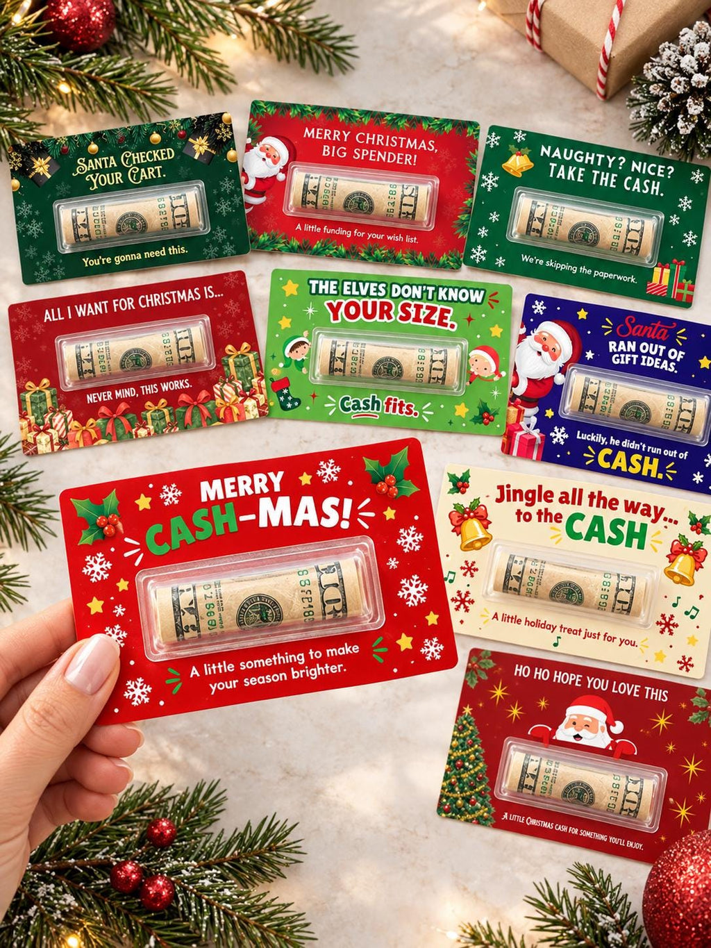 Christmas Money Holder Card, Funny Cash Gift with Clear Dome, Holiday Stocking Stuffer, Secret Santa Gift, 3x5 Cash Holder